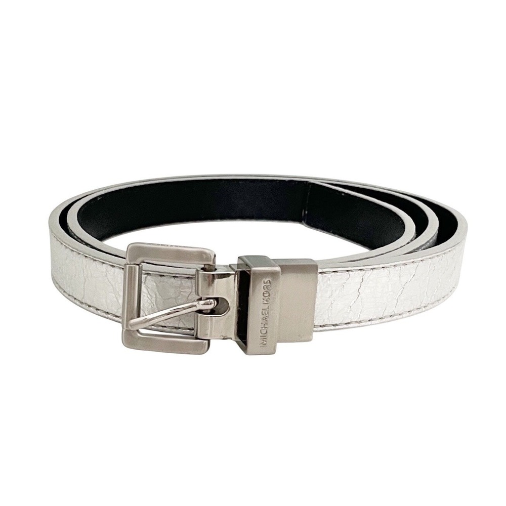 Michael Kors Silver Foil Genuine Leather Belt Size Medium‎